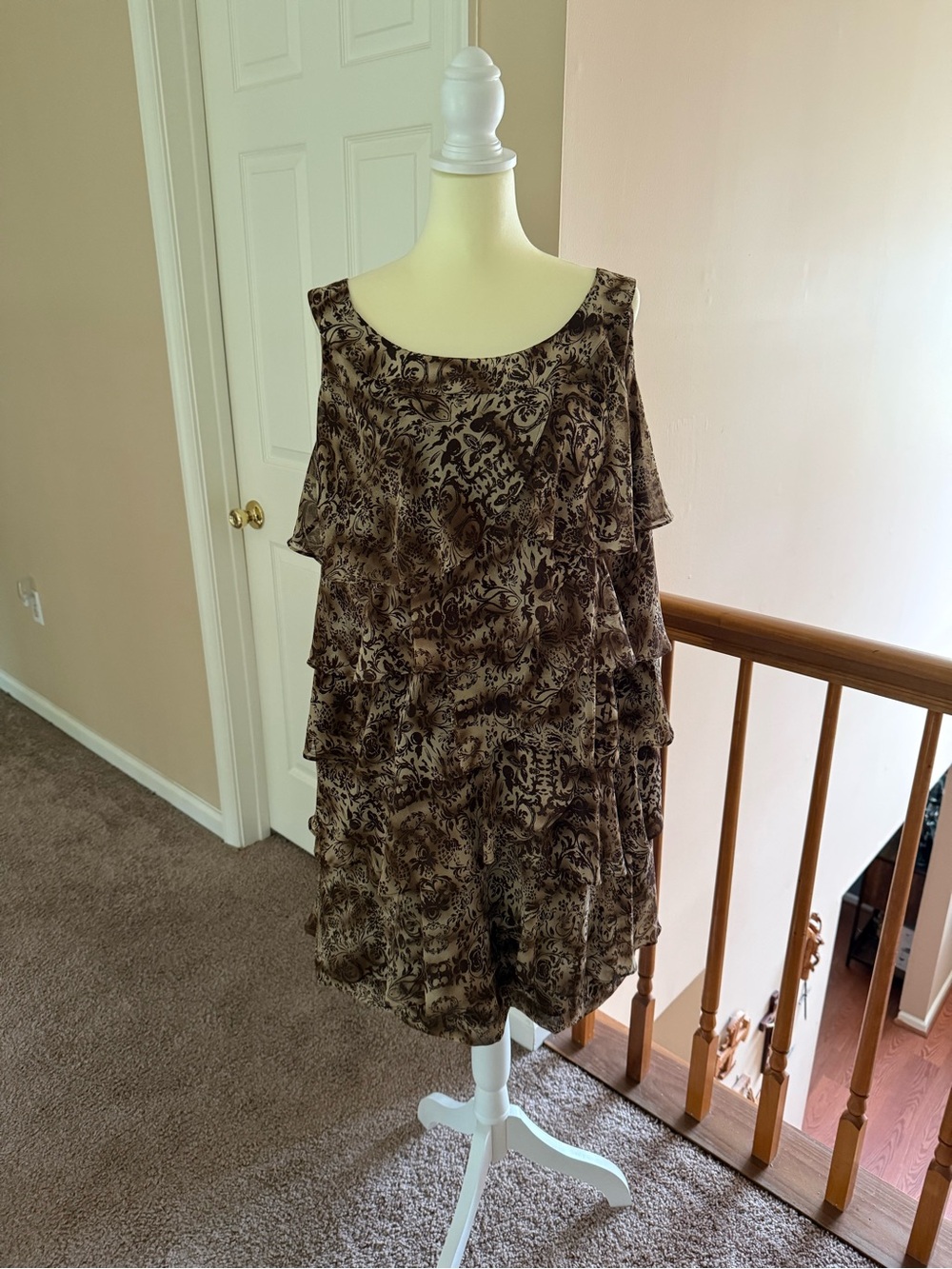 Dress Barn Brown Layered Floral Print Dress
